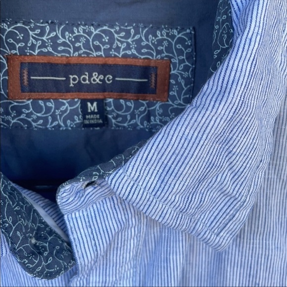 PD & C button up blue and white tiny striped Shirt Med career work Job - Picture 6 of 6